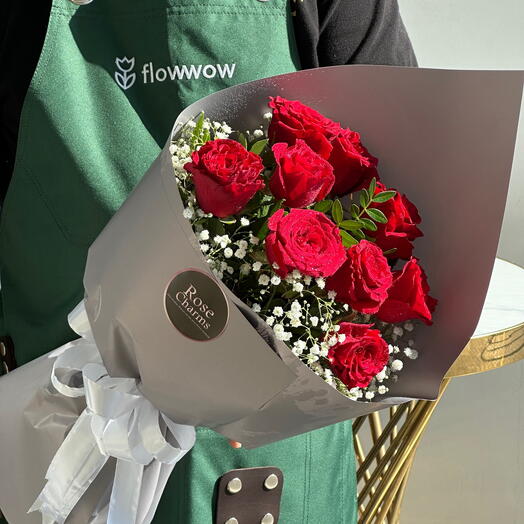 Romantic Radiance | 9 Red Roses with Elegant Fillers   Wrapping