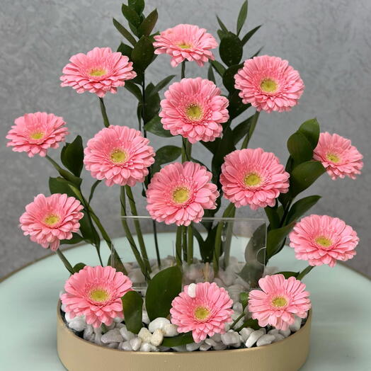 Elegant Pink Gerbera   Ruscus Arrangement