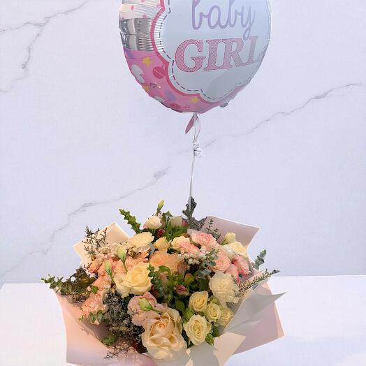 Baby girl theme bouquet with balloon