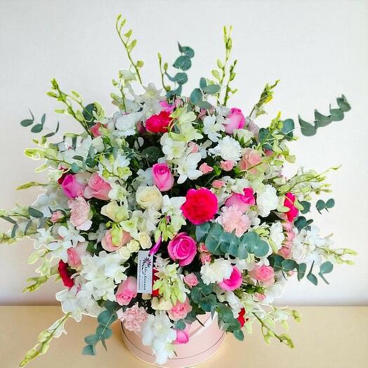 Orchids, Roses   Carnations in Box;