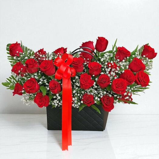 Meet You: 30 Stems of Red Roses beutifully arranged in black bag