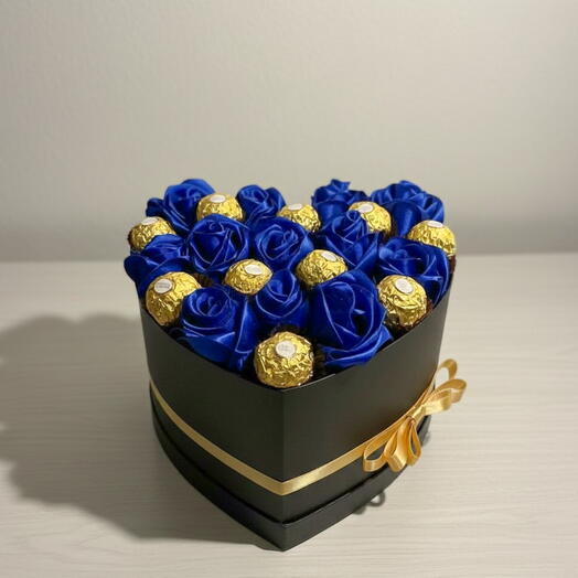 "Blue Roses Heart Box Ferrero Rocher | Unique Dubai Love Gift"