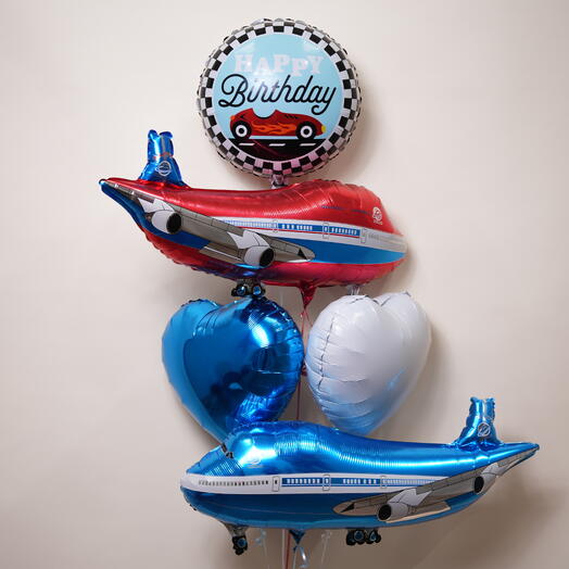 Набор фольгированных шаров Sky Racer на тему самолёта «С Днём Рождения» 7360