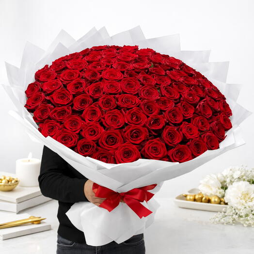 Алая композиция «101» Букет красных роз