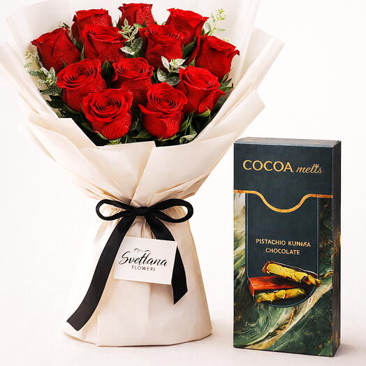 Dulce Seducción – 11 Rosas con Regalo de Kunafa de Lujo