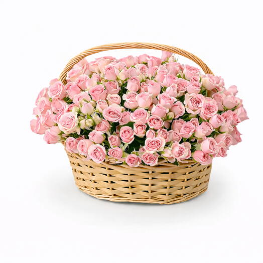 Cesta de pequeñas rosas rosadas de lujo