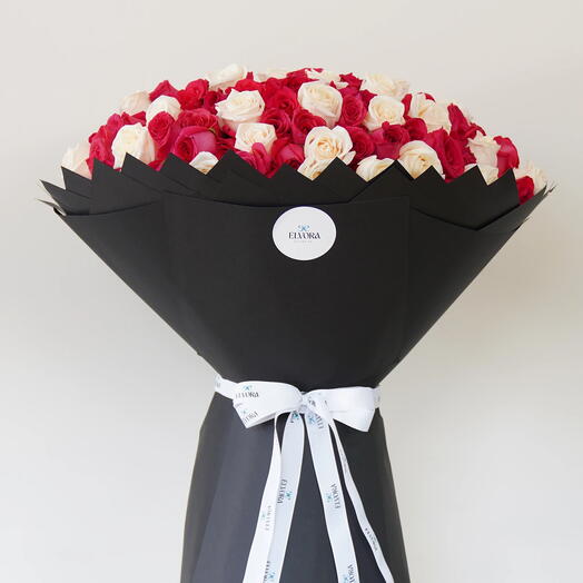 Dark Pink And White Roses Classic Harmony Bouquet