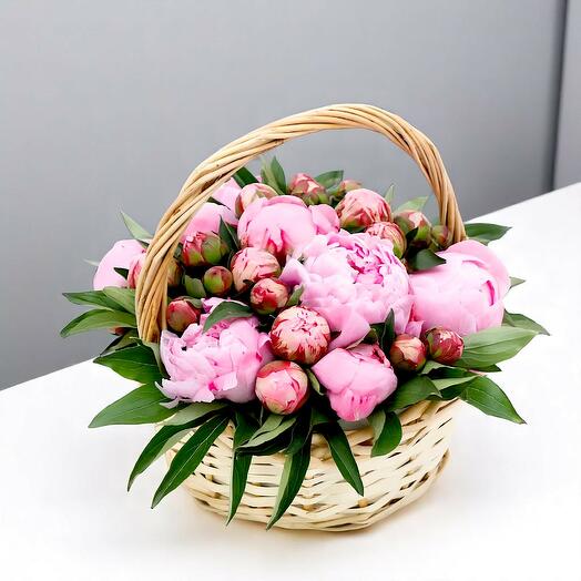20 Pink peonies in a basket