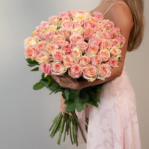 Peach Pink Roses Bouquet 51