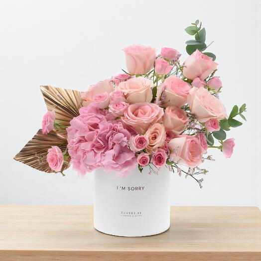 Золотая розовая коробка «Прости»