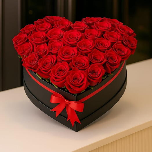 Red rose heart shape box flower