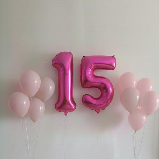 Happy Birthday Pink Number Fifteen Balloon Set – 40 Inch