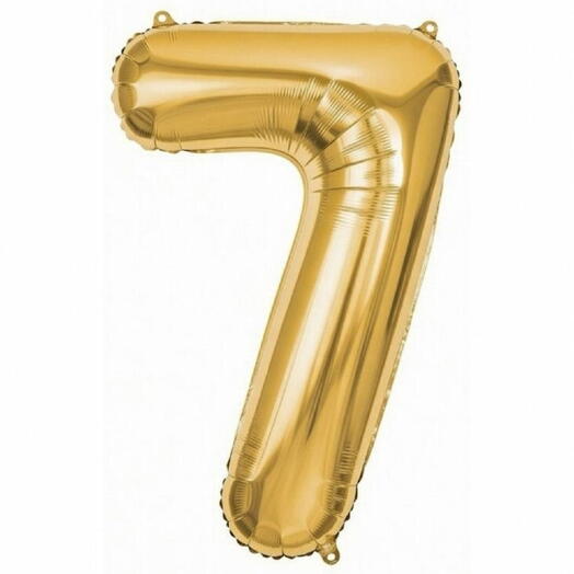 Золотой фольгированный шар-цифра семь (наполненный гелием)