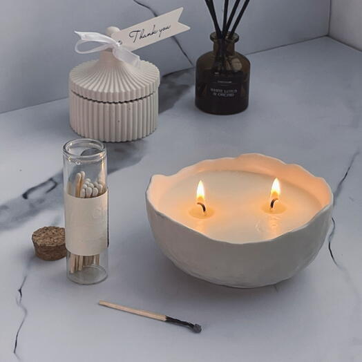 DARK AMBER   GINGER LIKY LUXE HANDCRAFTED CEMENT   SOYA WAX ROUND LOAF BOWL CANDLE