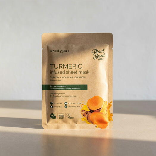 Beauty Pro قناع ورقي مشبع بالكركم - كركم، قصب السكر، فول الصويا. قائم على النباتات   نباتي