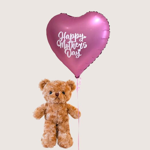Dúo osito de peluche y globo en forma de corazón para el Día de la Madre | Entrega en Abu Dabi