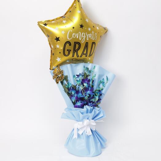 Graduation Blue Orchids Bouquet