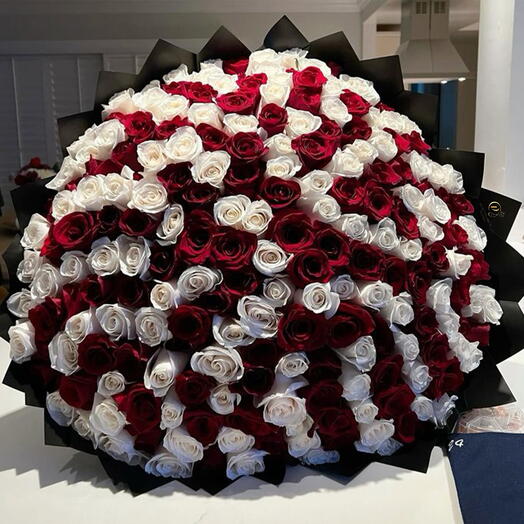Valentines Day 300 Red  White Roses Bouquet