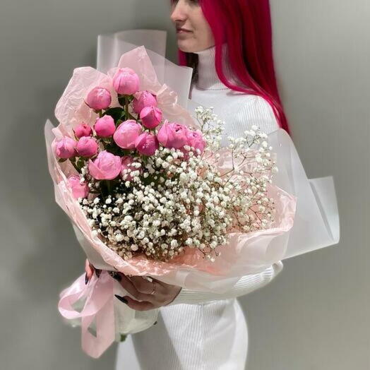 Rosa spray y gypsophila - 1830