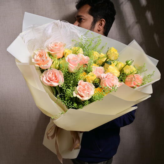 Pastel Rose  and Yellow Spray Roses Bouquet  6544