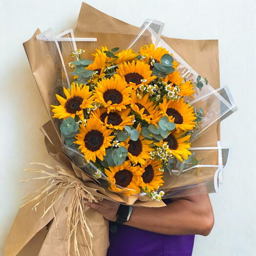Букет Золотое Солнцестояние — 15 подсолнухов | Смелый подарок тепла и силы  Вечный позитив