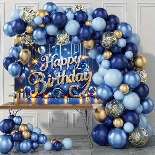 Royal Blue   Gold - Happy Birthday Balloon Garland Decoration