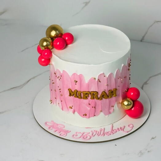 Pink Splash   Gold Birthday Cake 1 kg