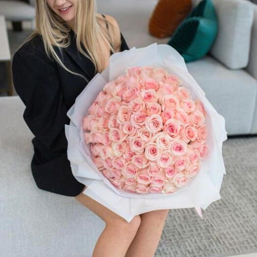 101 Pink Roses in White Wrapping