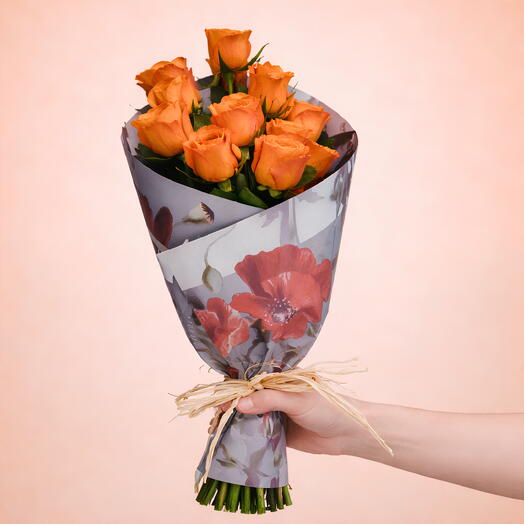 Vibrant Orange Rose Bouquet - 15 Fresh Long Stem Roses