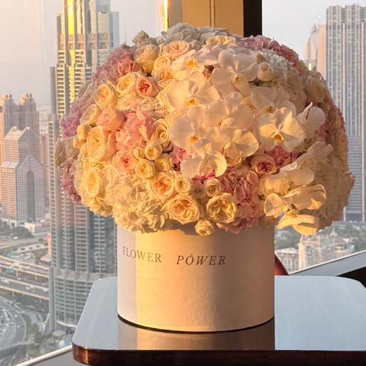 Peony Luxe: Экстра-большая коробка с гортензией, розами и орхидеями фаленопсис