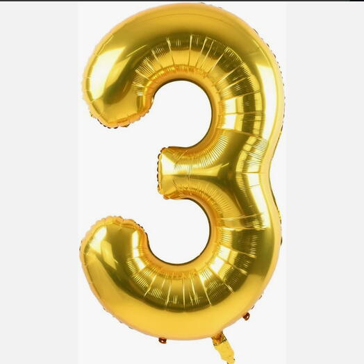 Golden Number Three Helium Balloon 40 Inhes