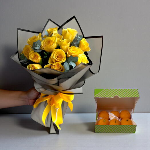 15 Yellow Roses   Bikanervala Laddus Gift | Order Today