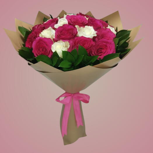 Simply Roses : stem white rose,  fuchsia pink rose