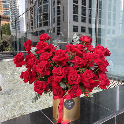 The Grand Rouge - 51 Premium Red Ecuador Roses with Floral Fillers