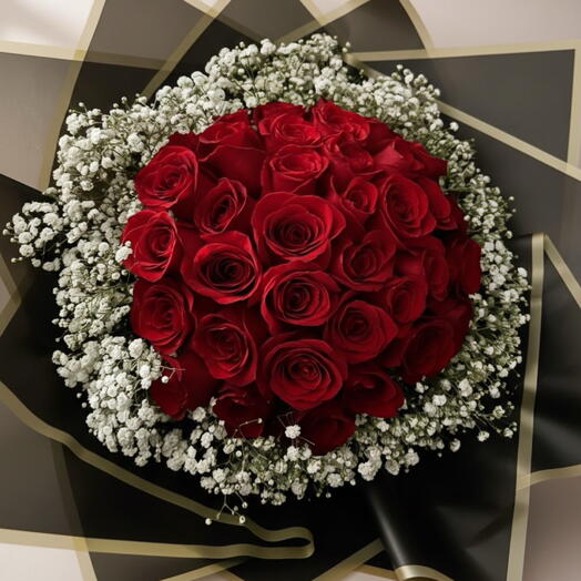 36 Red Roses Bouquet with Gypsophila