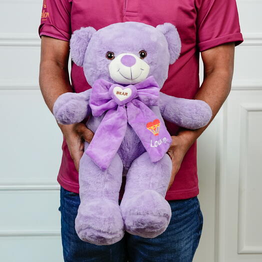 Плюшевый мишка с фиолетовым бантом «Любовь»  7644