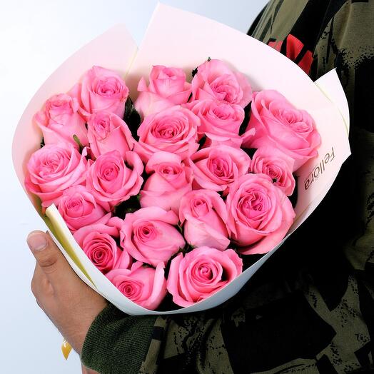 Букет из 21 розовой розы-1308