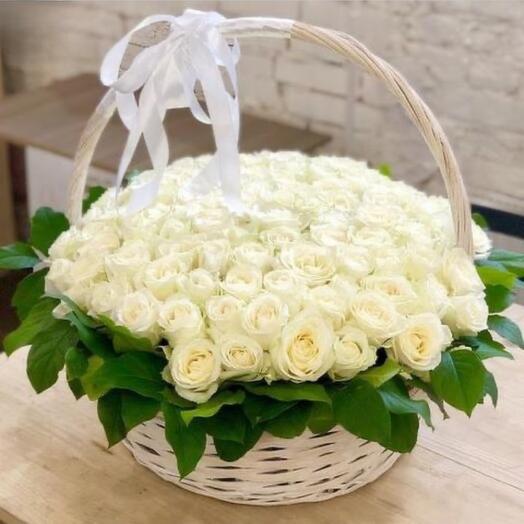 Flowers Basket Of 101 White Roses -718
