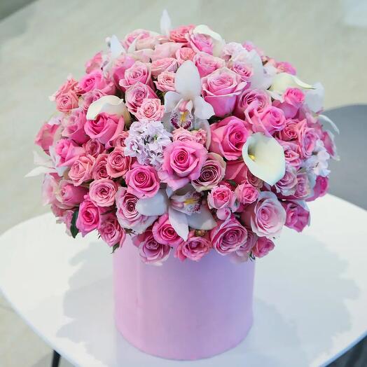 Pink Rose   Orchid Flower Box
