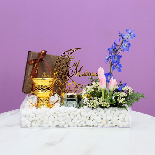 Eid Dates and Bakhoor Floral Hamper White