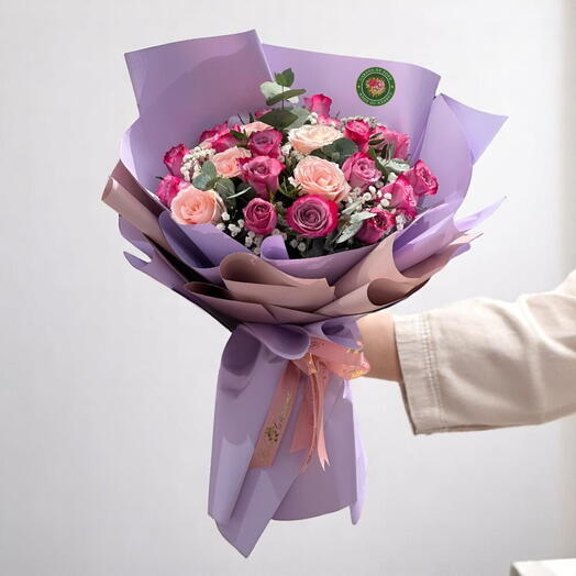 "Букет Purple Passion 15 фиолетовых роз 10 розовых роз