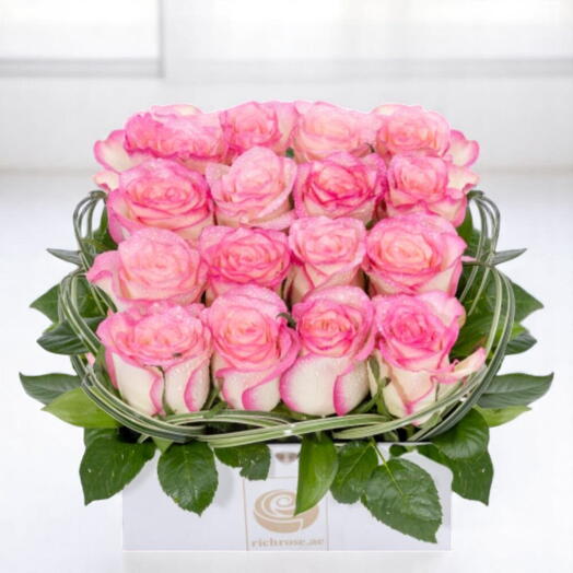 Pink Roses in Square Box