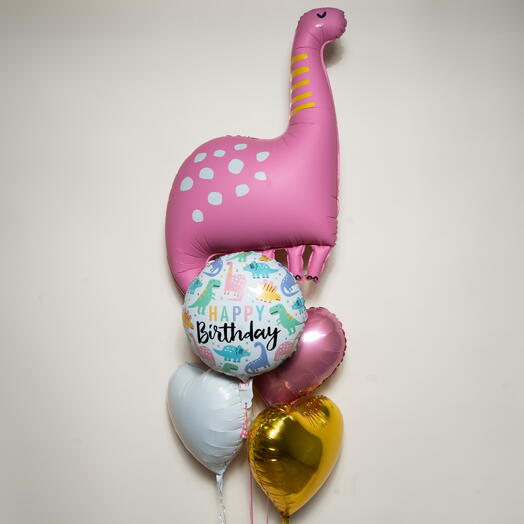 Pink Brachiosaurus Theme Happy Birthday Foil Balloon Set 7367