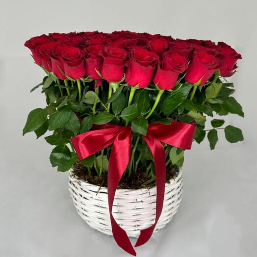 Valentine Amor _99 Red Rose Stems Basket