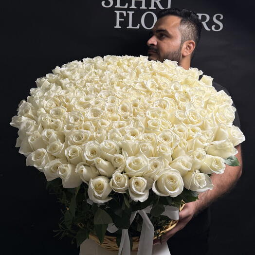 200 White Roses Basket