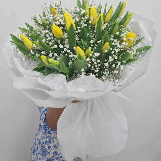 Yellow tulips with gypsy