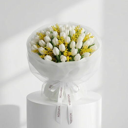 Золотое снежное облако: Белый тюльпан   Мимоза Люкс