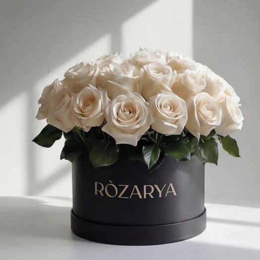 The Premium White Rose Black Hatbox