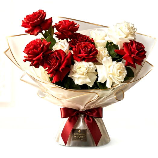 Romantic Red   White Rose Bouquet