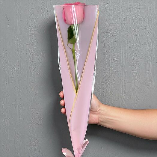 Single Pink Rose With Wrapping
